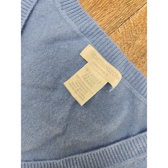 Worthington Women's L / XL V-neck 100% Cashmere Sweater Sky Blue Pullover - Picture 4 of 8